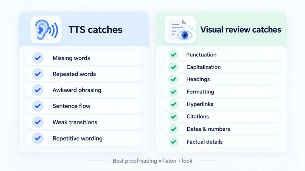TTS catches vs Visual review catches